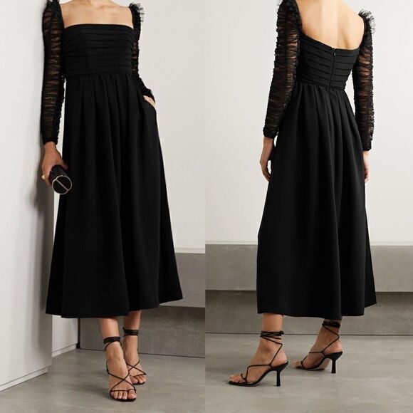 NWT Self-Portrait Crepe Dot Mesh Sleeved Midi Dress - Picture 13 of 16